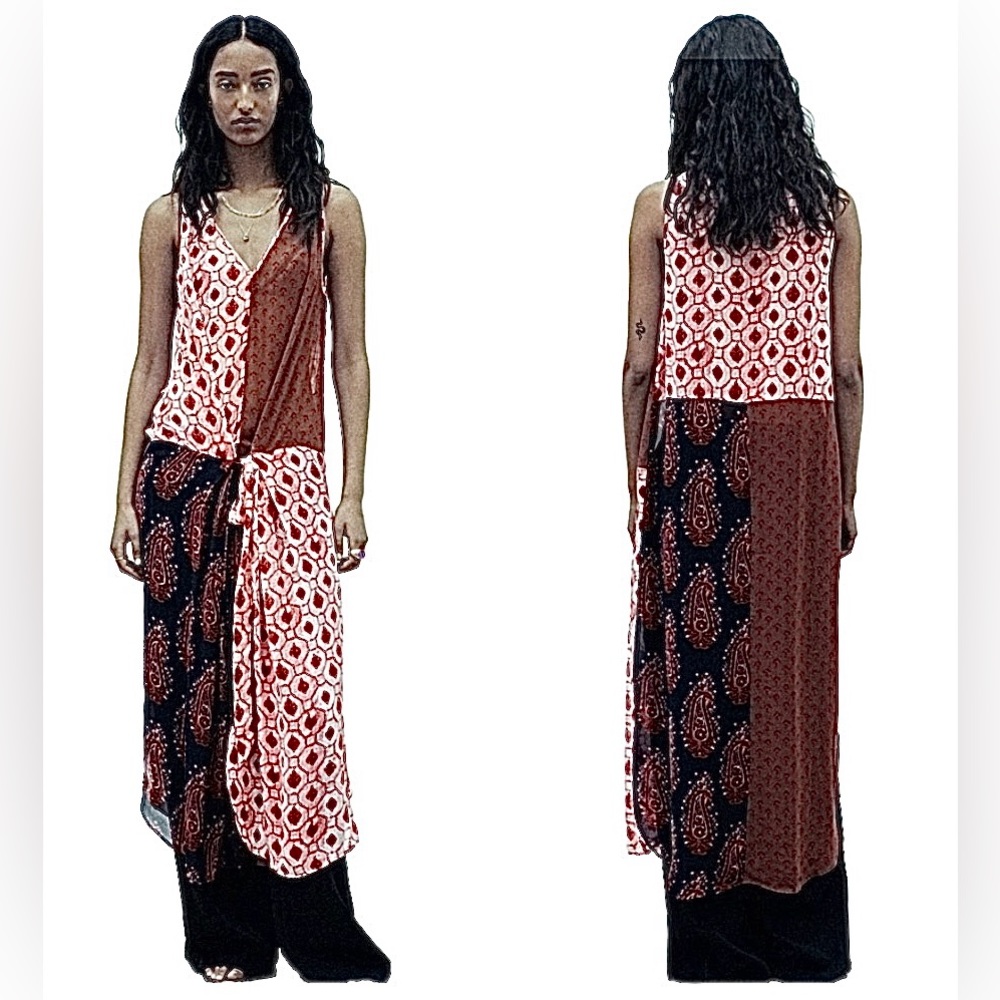 Zara Translucent Mixed Print Midi Dress with Slip (M) - Picture 10 of 12